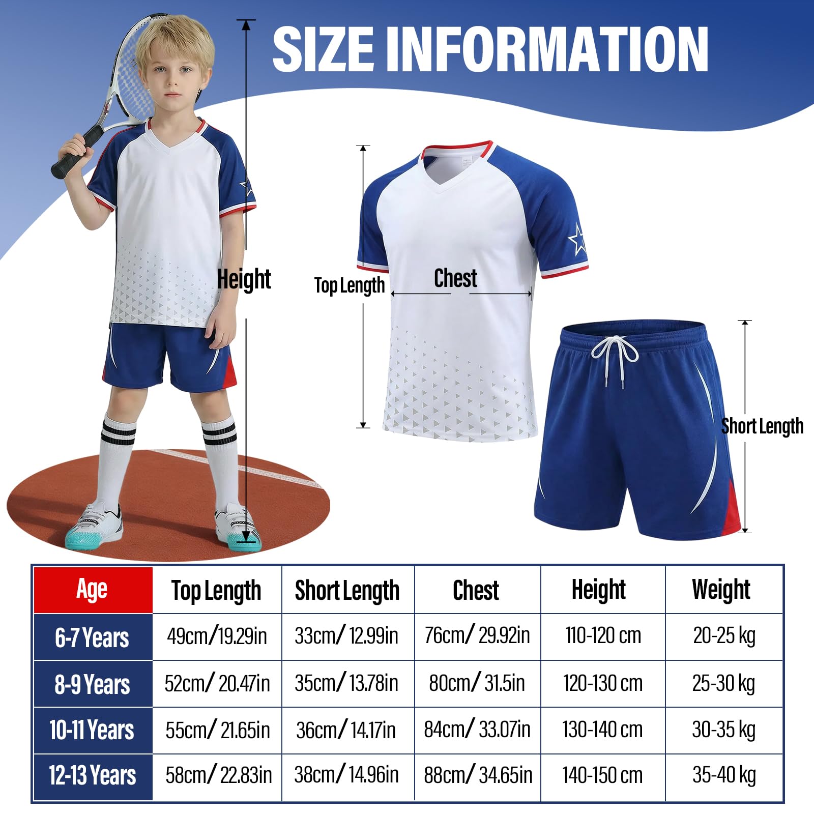 Completo Calcio Bambino, Maglia e Pantaloncini Corti Traspiranti, Abbigliamento Sportivo Asciugatura Rapida per Allenamento, Tennis, Corsa e Scuola