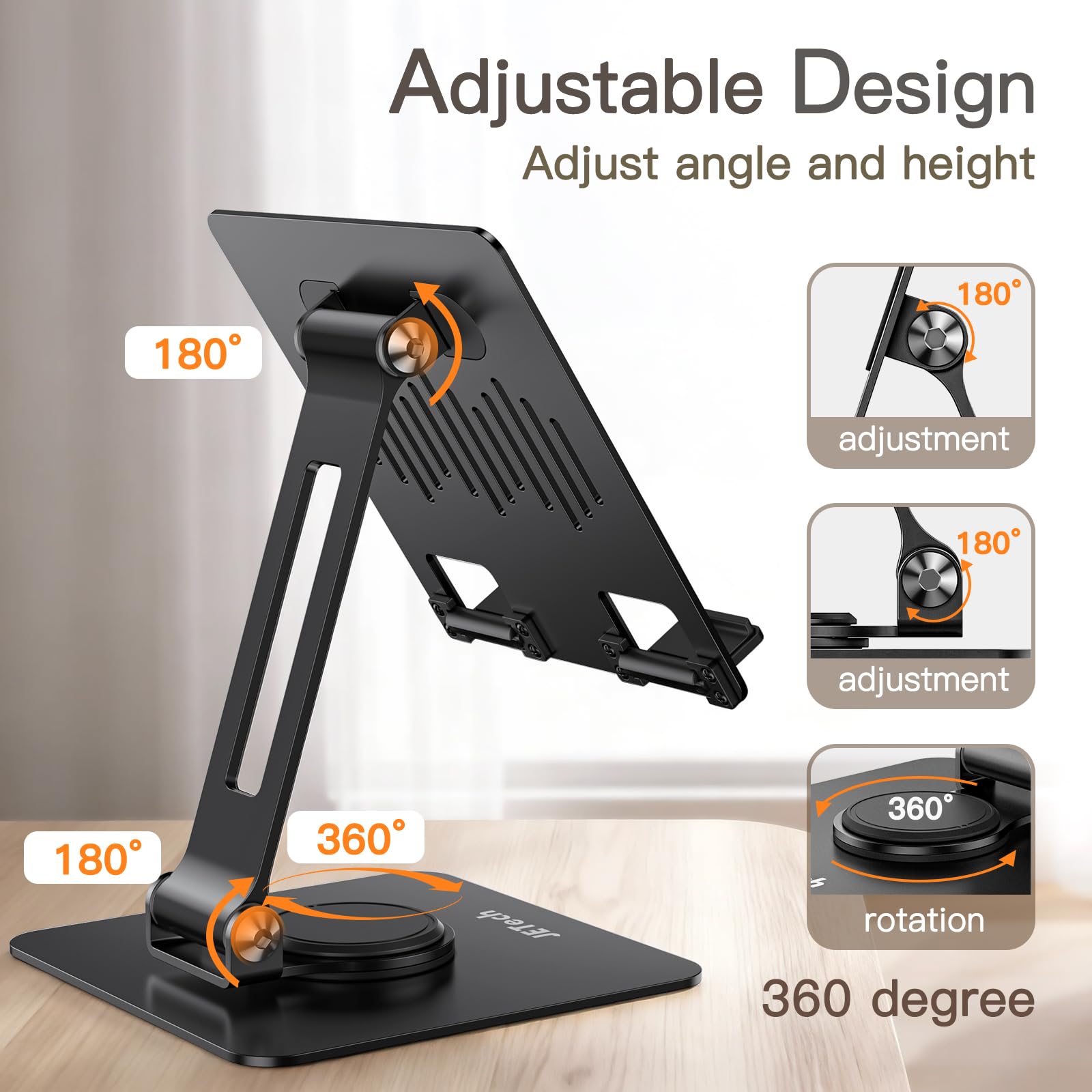 JETech Supporto Tablet Regolabile Girevole 360° per iPad Galaxy Tab 4-13" Nero