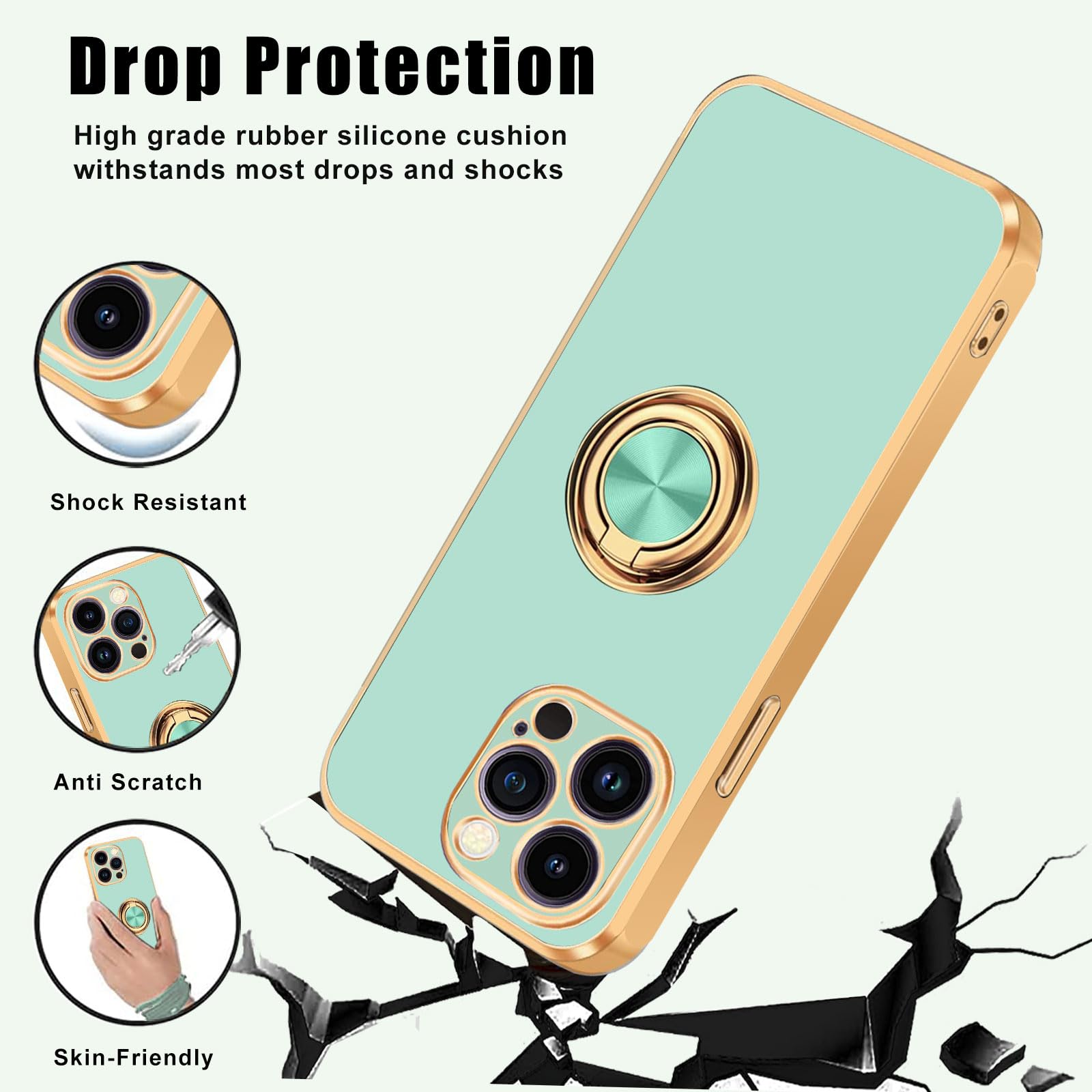 yanasuo Cover con Collana Compatibile con iPhone 13 Pro Max, Cover con Pratico Cordino, Slidable Protezione Fotocamera Slot Carte 360° Anello Supporto, Blu