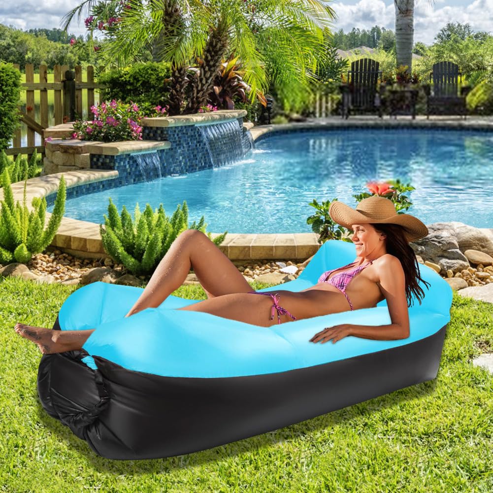 DANNEEFORSU7 Canapé Gonflable 230x70cm - Étanché Portable Pour Extérieur, Camping, Plage Et Piscine, Bleu