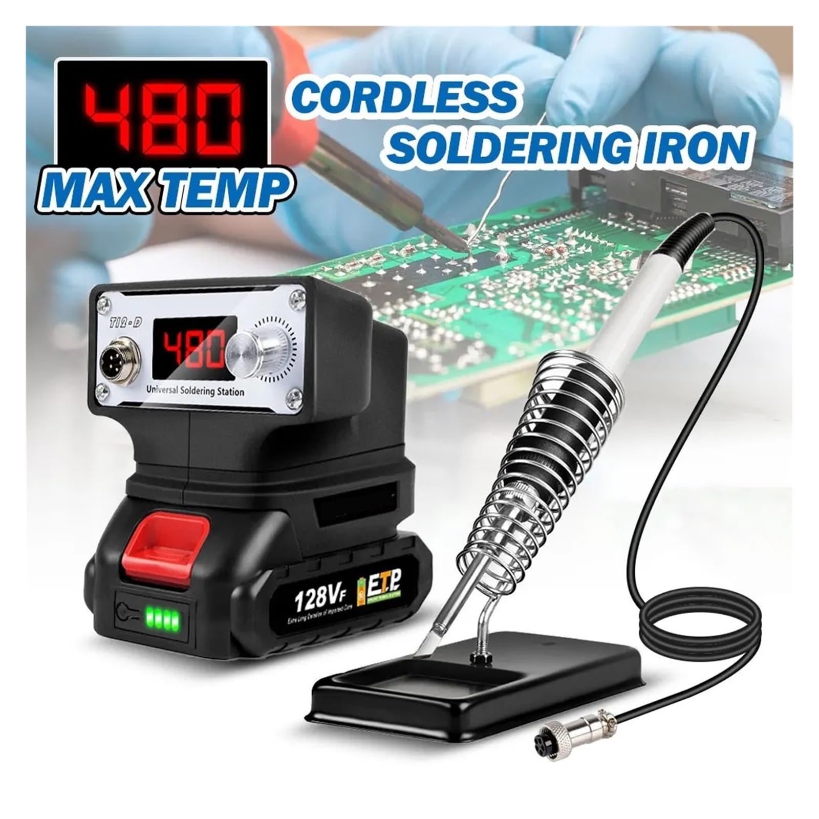 Kit De Soldador Eléctrico Digital 480 ℃ For Batería 18V, Temperatura Ajustable, Punta Lápiz Sin Plomo, Herramienta Calentamiento Rápido Calentamiento Preciso(1 Battery)