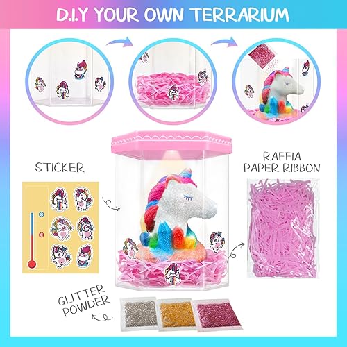 Miniatura 4 de Kit de terrario de unicornio iluminado, unicornio en crecimiento de cristal, cultiva, pinta y decora tu propio animal, proyecto STEM de bricolaje,