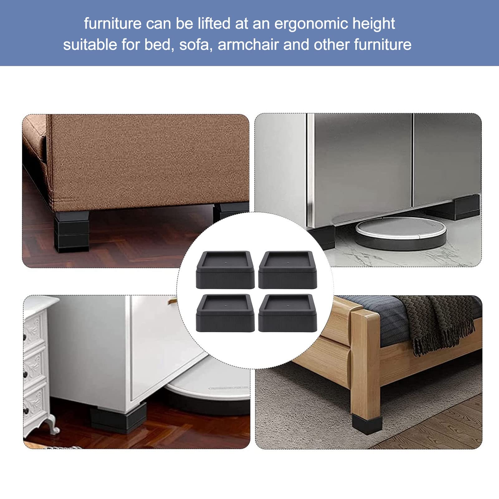 Fdit 4 Alzate per Mobili, Protezione per Gambe da Tavolo in Plastica da 2 Pollici, Accessori per la Casa Adatti per Divano Letto