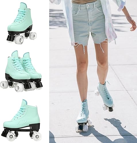 Miniatura 5 de Patines de ruedas para mujeres y hombres, zapatos de cuero vacuno clásicos de doble fila, patines de cuatro ruedas para hombres y niñas, unisex