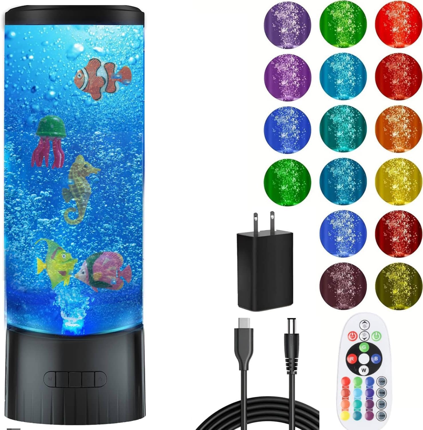 COLORLIFE Sensory Bubble Table Lamp for All Ages - Autism Support, Fake Fish Aquarium Night Light for Kids, Calming Mood Light for Home & Office
