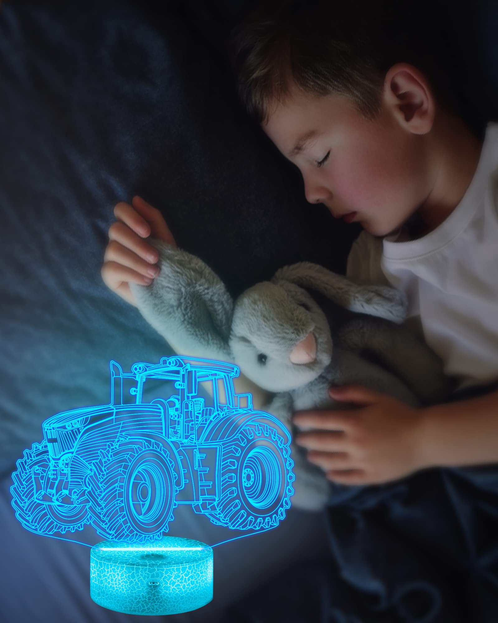 Attivolife Truck Illusions Lampada da notte trattore, luce ologramma, luce calda, porta USB, scrivania per camera da letto, regalo creativo per bambini, ragazzi e uomini