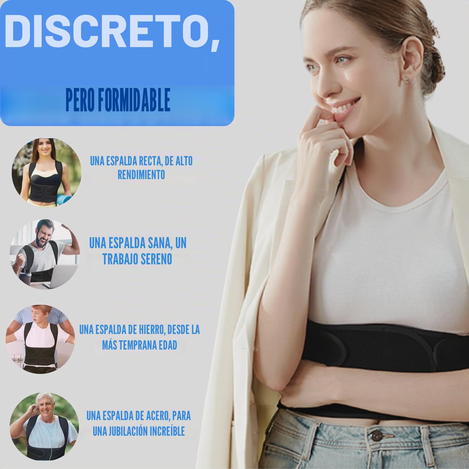 NP'MEDICAL - Corrector de postura para hombre y mujer | Rectificador de espalda con cinturón lumbar dorsal | Alivia el dolor y endereza la espalda | Ortesis de retención de espalda, cuello y hombros