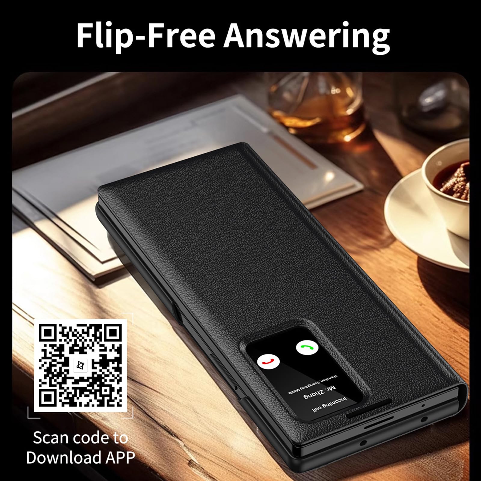 Ribaltabile Cover per Samsung Galaxy Z Fold 8 Ultra, Finestra Intelligente | Sottile Lusso Affari Pelle Custodia con Porta Carte e Funzione di Supporto Caso,Nero,Fold 8 Ultra