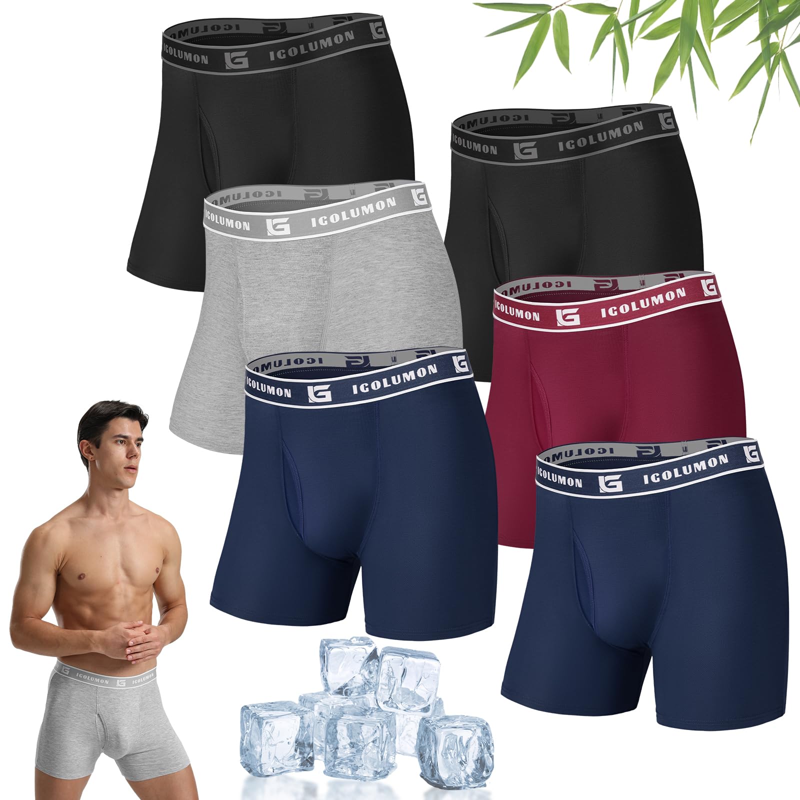 IGOLUMON Boxershorts Herren 6er Pack Bambus Unterhosen Männer Atmungsaktive Boxershorts Trunks mit 35mm Soft-Bund, Ohne Etikett für Sport & Alltag