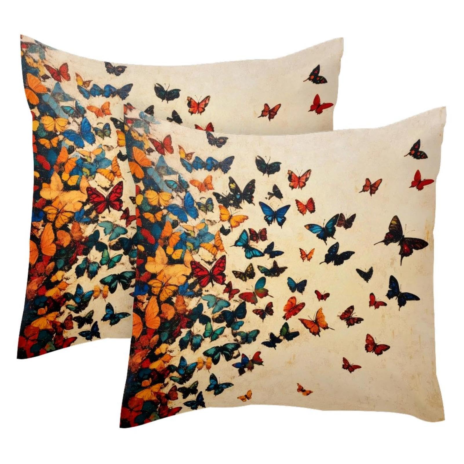 Housse de coussin en velours doux 50x50 au design raffiné motif papillon chic
