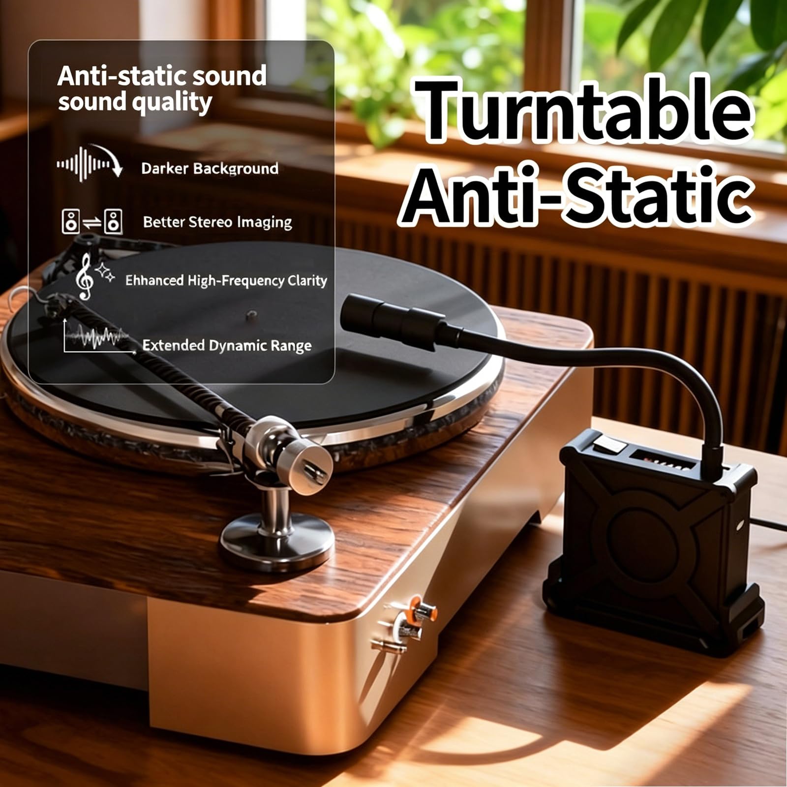 Spazzola Antistatica per Dischi in Vinile, Pulisci Dischi al Plasma con Collo di Cigno Regolabile, Rimozione Polvere E Elettricità Statica per Giradischi, Migliora La qualità del Suono
