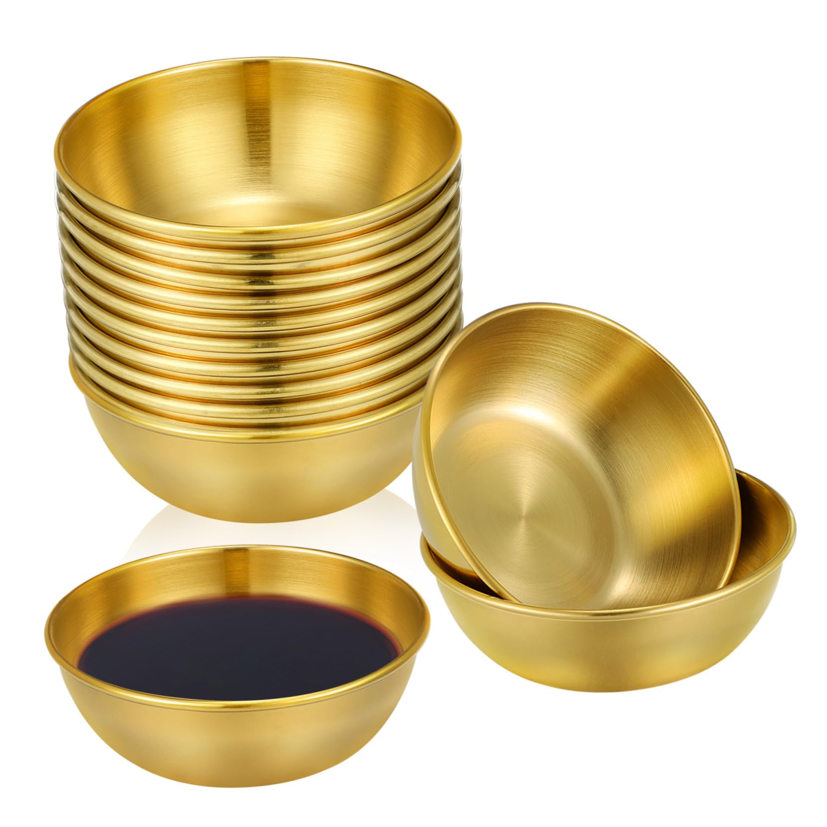 Assiettes à sauce inox doré plats ronds résistants Toyvian lot de 10