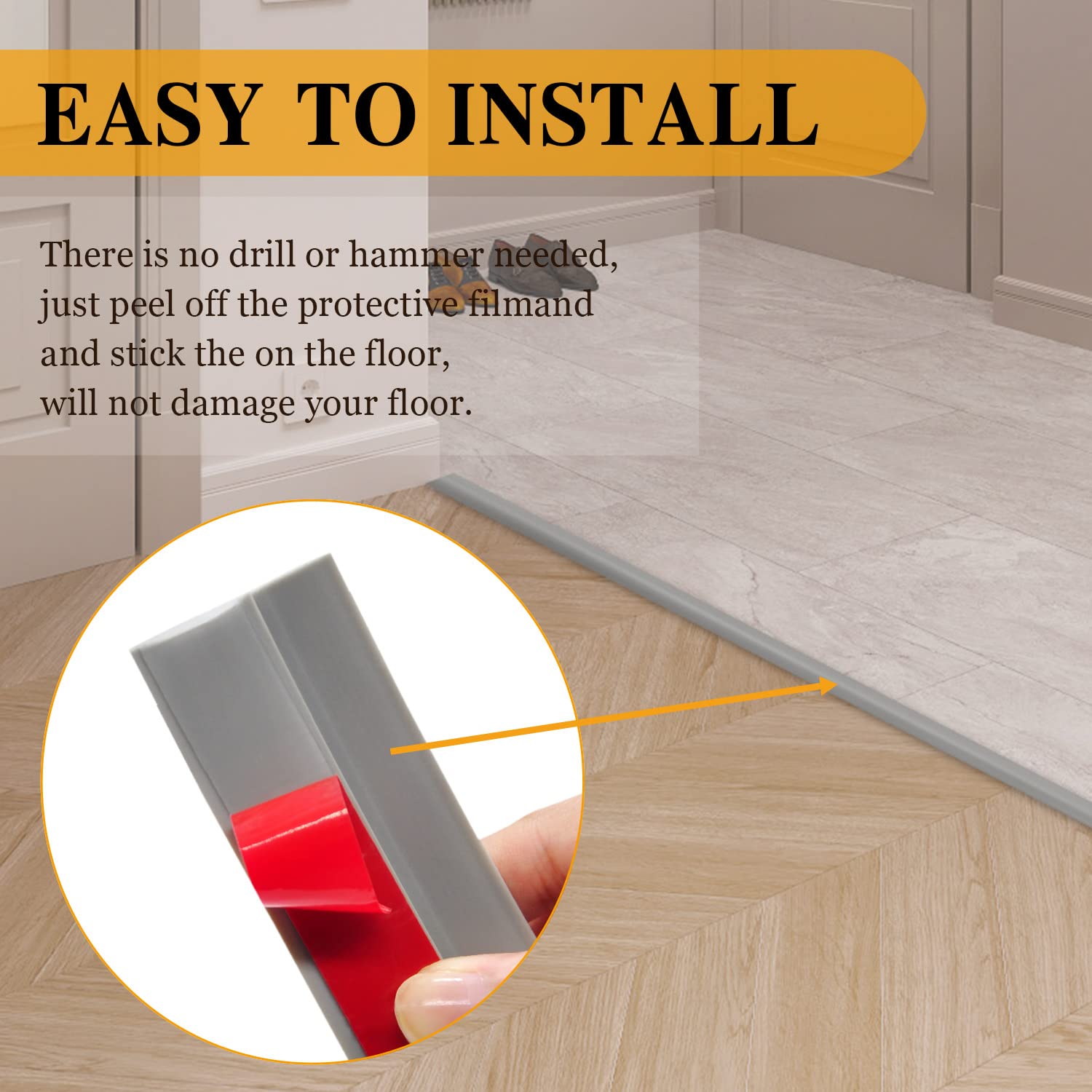 BNELL Carpet & Floor Edging Trim Strip,Self Adhesive-PVC Floor Transition Strip,Thresholds for Doorways with a Height Less Than 10 MM (20FT_Grey)