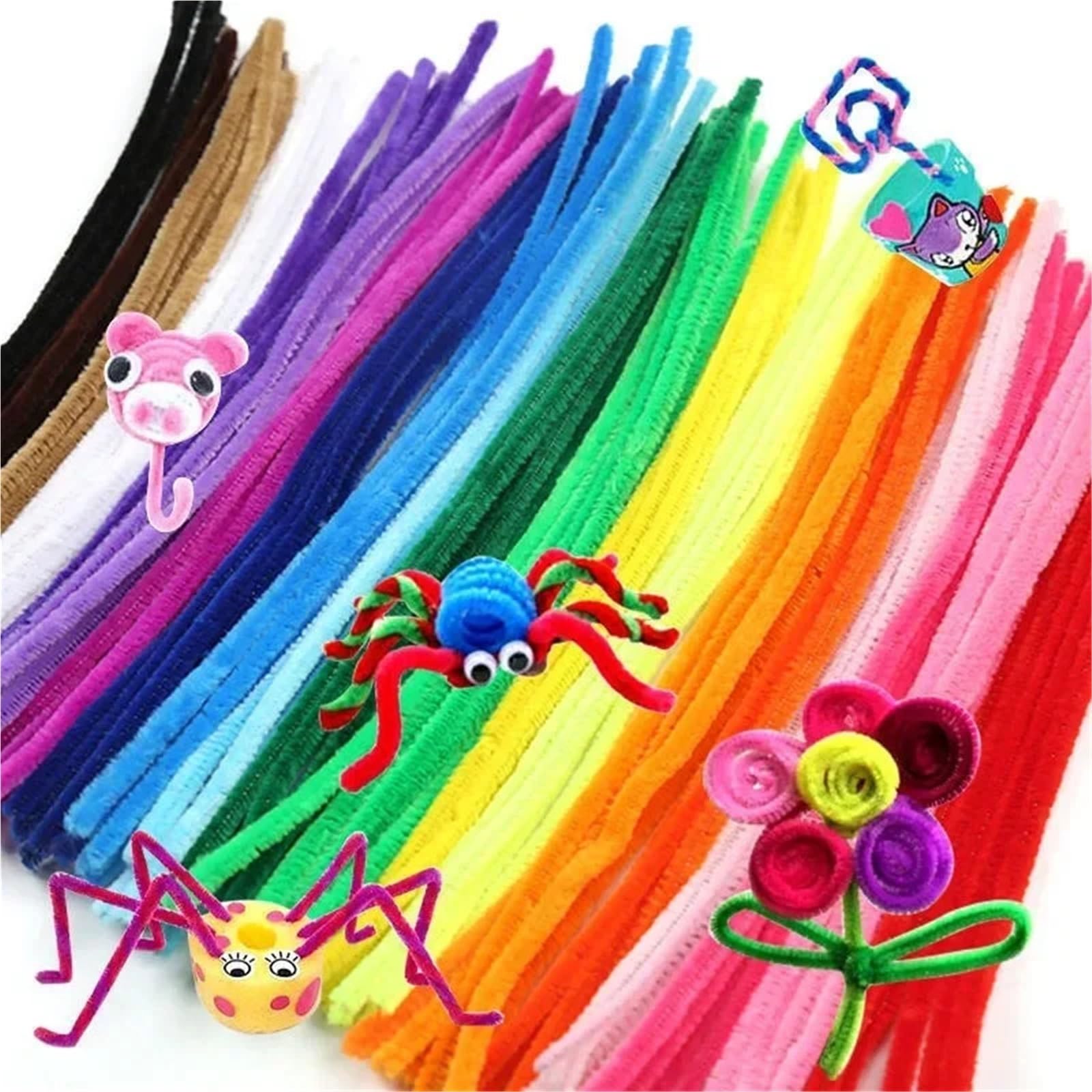 Scovolini Colorati Per Lavoretti 100/200/300 pz FAI DA TE Peluche Tinsel Stelo Wired Twist Stick Colorato Steli di Ciniglia Scovolino Striscia di Capelli Fatti A Mano(White,300pcs)
