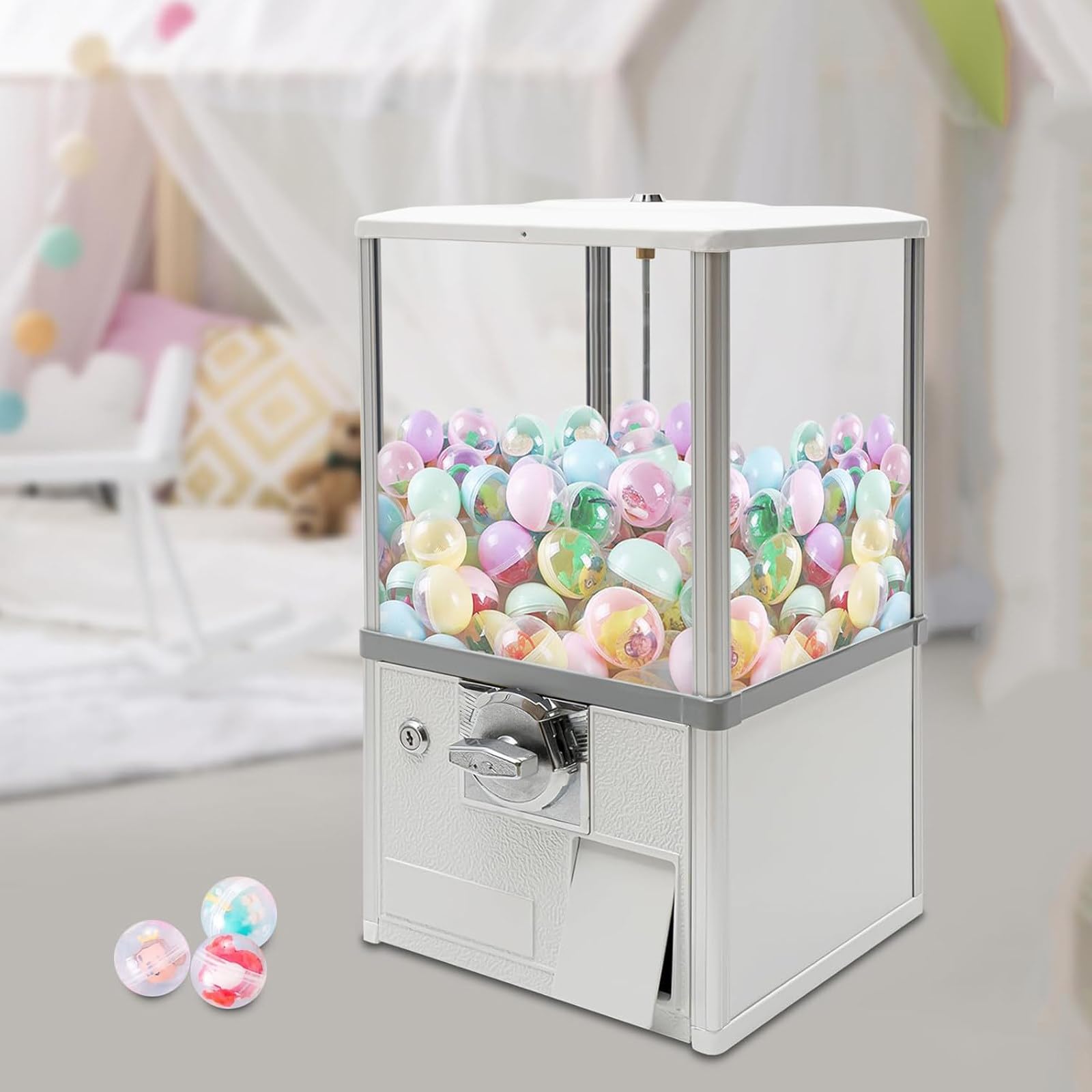 Vending Machines for Business, Commercial Gu Mball Machine Large Load Capacity Gumball Bank, Capsule Toy Vending Machine Dispenser Prize Machine for Game Retail Stores for 4.5-5.5cm Ball,White