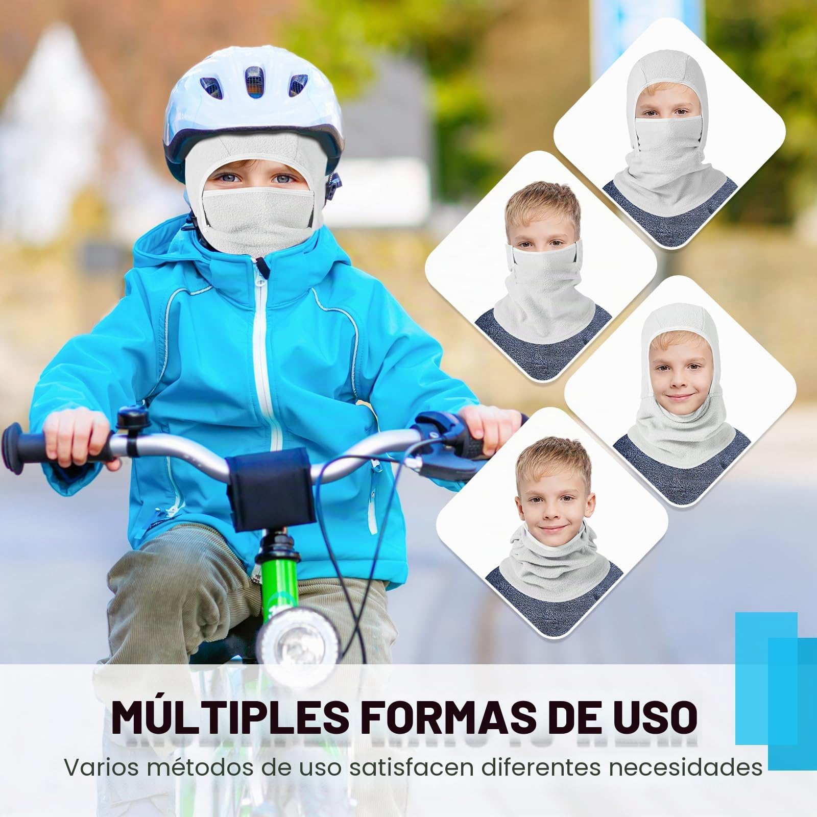 Pasamontañas Térmico Niños 4-13 Años, Invierno Multifunción Prueba de Viento Forro Polar Cálido Máscara de Esquí de Ciclismo Sombreros Gorro con Calentador de Cuello, Mascarilla para Niños Niñas