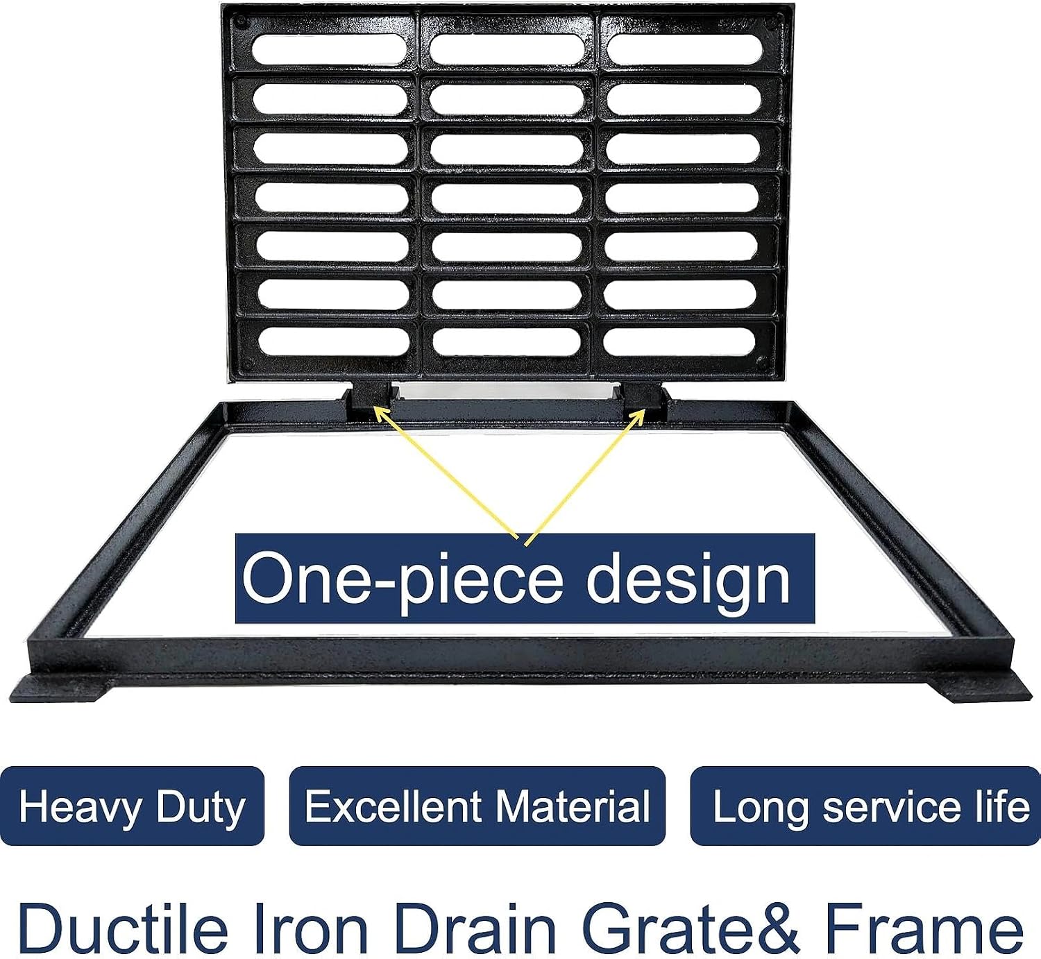Cast Iron Drain Grate and Frame 24x16 in, B-Class 28100 lbs Heavy-Duty Driveway Channel Cover, Outdoor Trench Drainage Grate with Base, Rectangle Metal Sewer Cover (IL23.6 x IW15.7)
