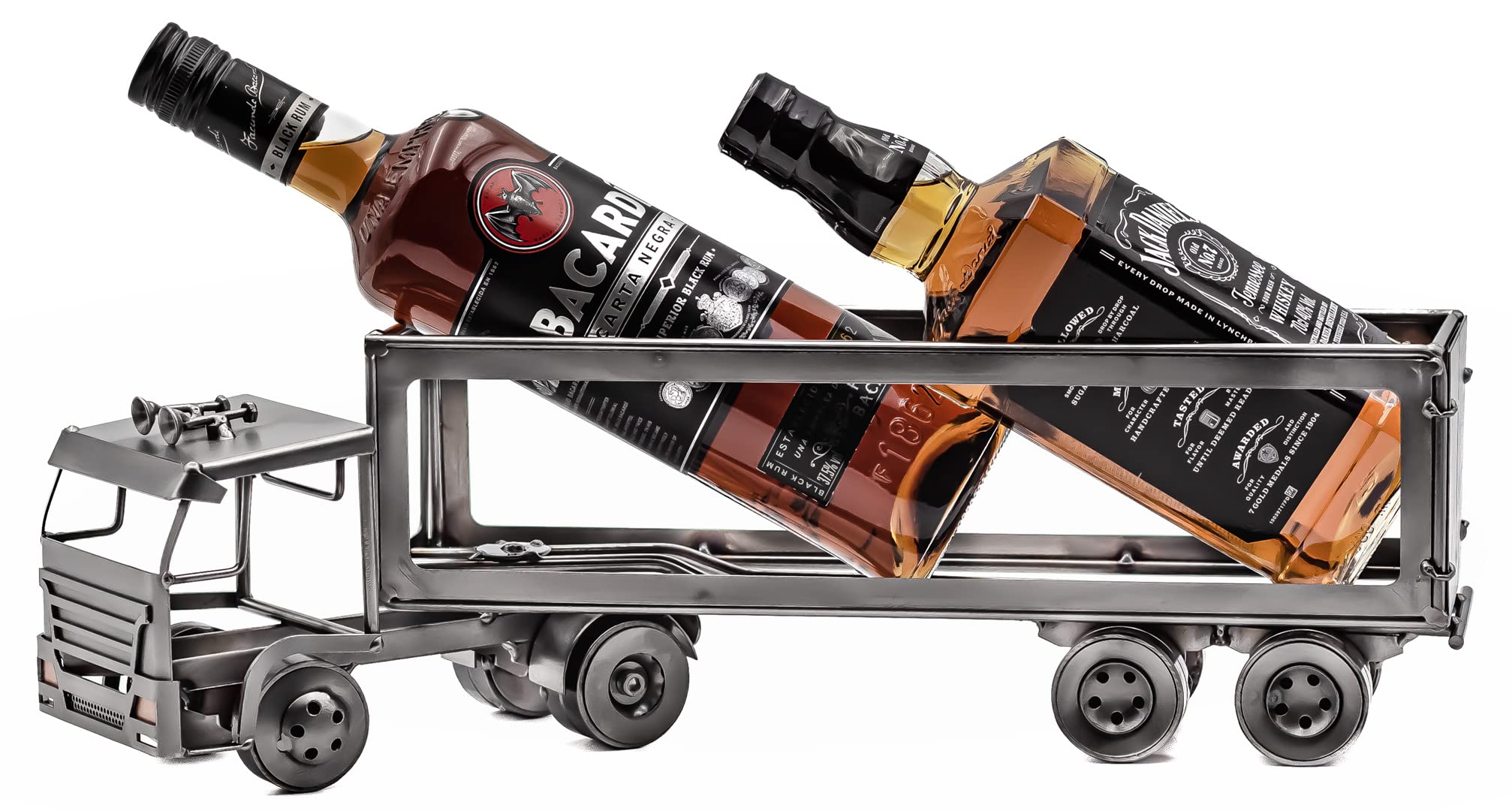 STEEMO Schraubenmännchen Weinflaschenhalter LKW – Handgefertigter Lastwagen aus Stahl, originelle Geschenkidee für Trucker und Weinfreunde, dekorative Hausbar-Deko, 46x10,5x15 cm