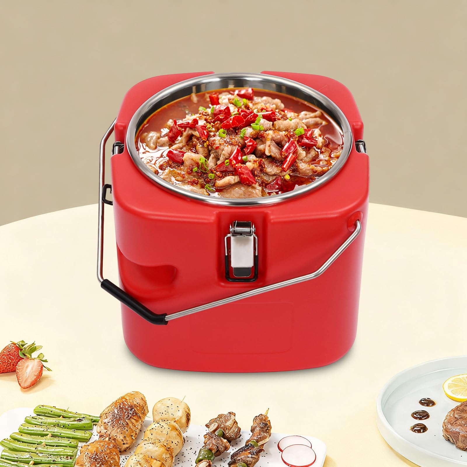 Insulated Soup Container, Commercial Food Warmer for Hot or Cold Food,9.5L/2.5gal Hot Box for Catering, Food Cooler with 4 Buckles, Handles & Soup Carrier for Restaurant, Canteen, Home