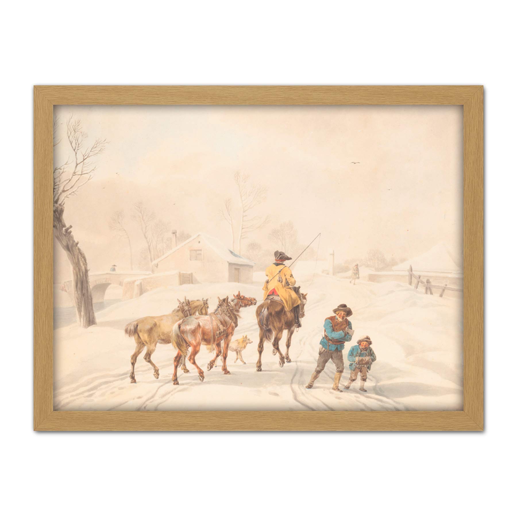 Artery8 Von Kobell Postilion Horse Winter Landscape Painting Artwork Framed Wall Art Print 18X24 Inch