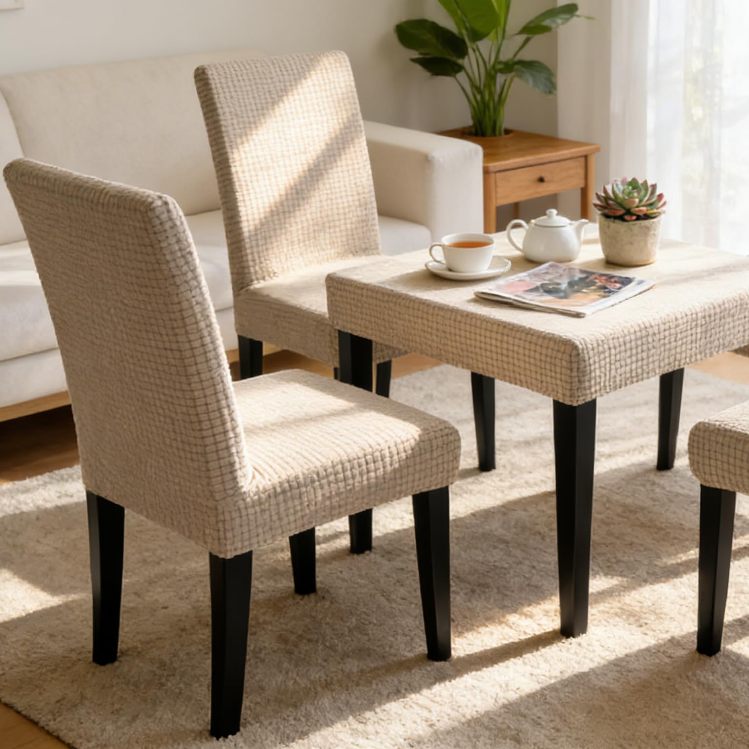 Dioxide Coprisedie con Schienale Elastico Copri Sedia da Cucina Tessuto Jacquard Antimacchia,Universali Coprisedia Elasticizzati, Moderno Fodera Sedia per Soggiorno,Cucina,Casa (Cachi,6pc)