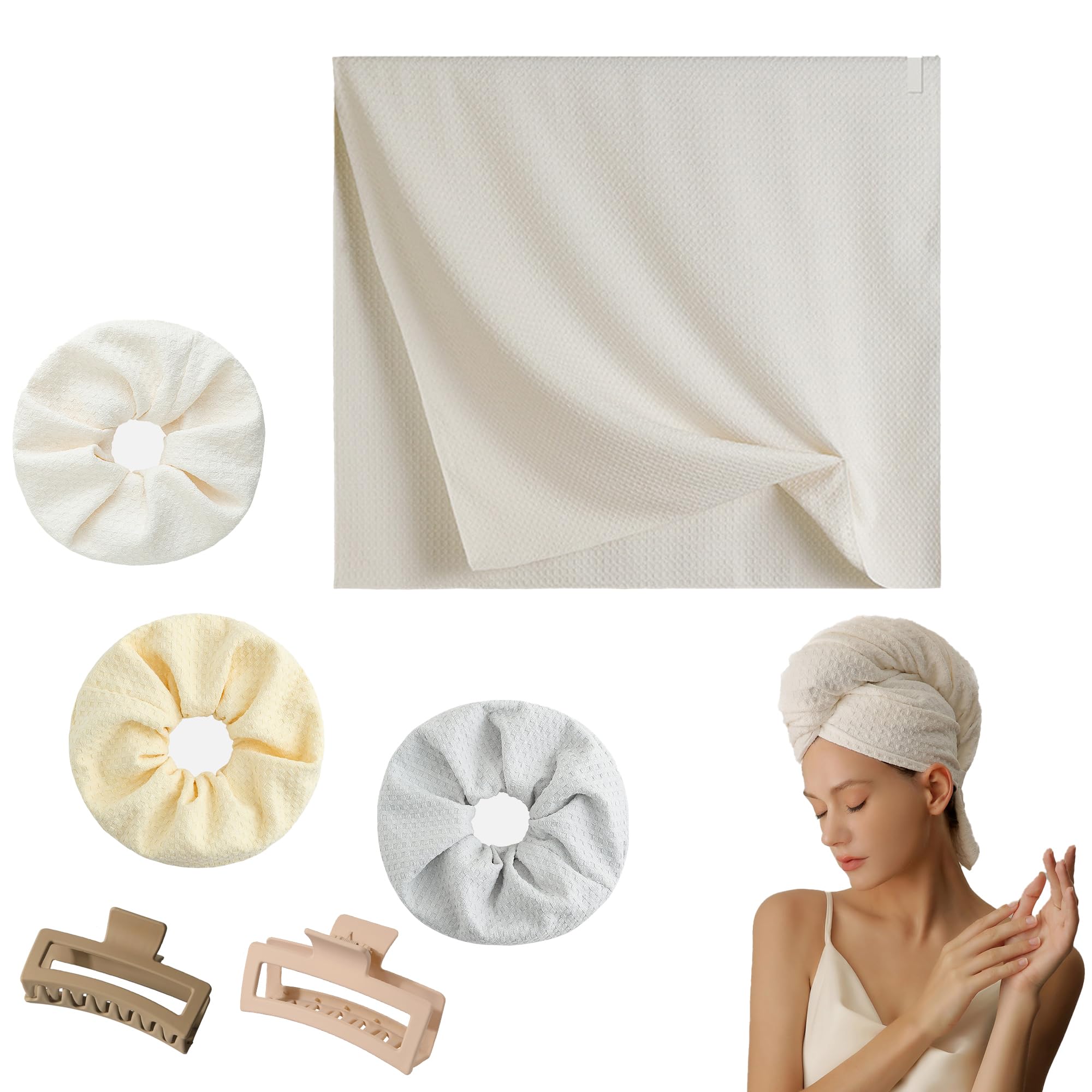 Turban do włosów szybkoschnący,Ręcznik do włosów z mikrofibry,Ręcznik do suszenia włosów,Oddająca powietrze mikrofibra,Zestaw pielęgnacyjny do domu,6 elementów,100x67 cm, (Złamana biel)