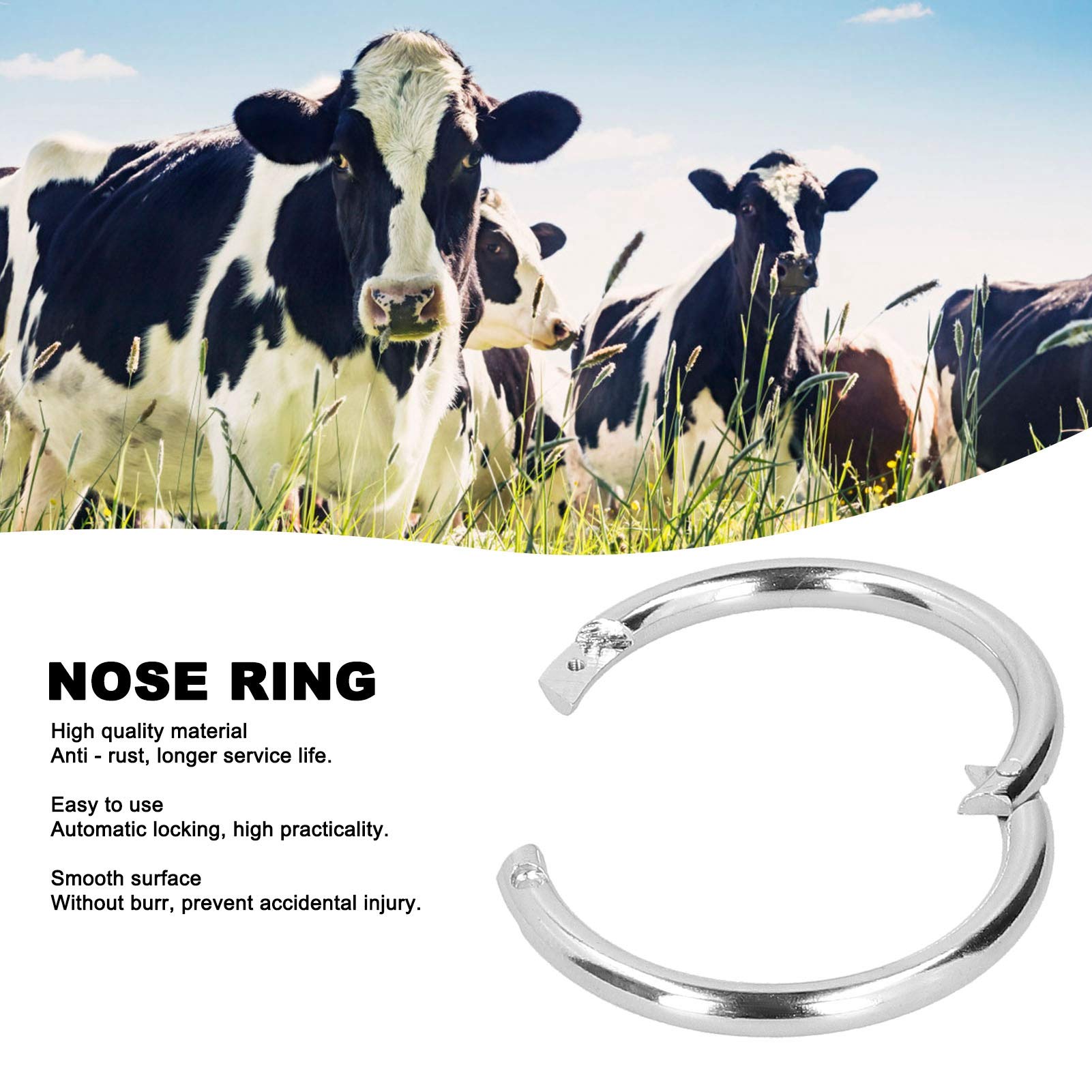 Beufee 2PCS Cattle Nose Rings, Carbon Steel Round Cow Nose Rings Farm Animal Veterinary Tool