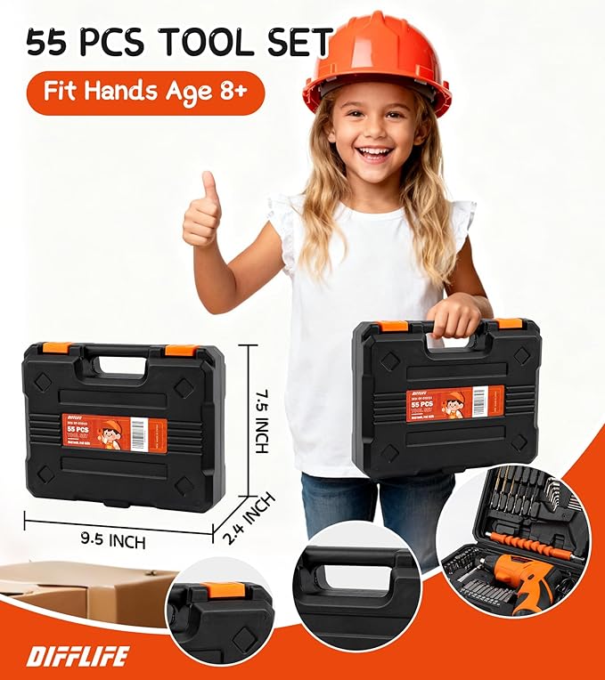 Juego de Herramientas para Niños, Kit de 55 Piezas con Taladro Inalámbrico miniatura 3
