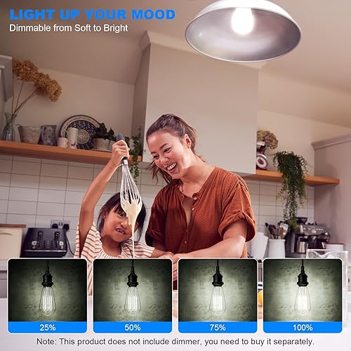 Miniatura 3 de Kawaya Bombillas LED Edison E26 paquete de 12 bombillas LED regulables de 8 W equivalentes a 80 W - Vintage ST58 5000 K luz blanca diurna -