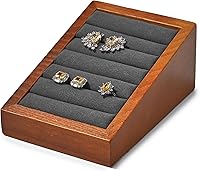 Oirlv Solid Wood Ring Tray Display Stand - Slotted Jewelry Organizer for Rings & Earrings, Grey Vintage Showcase Holder