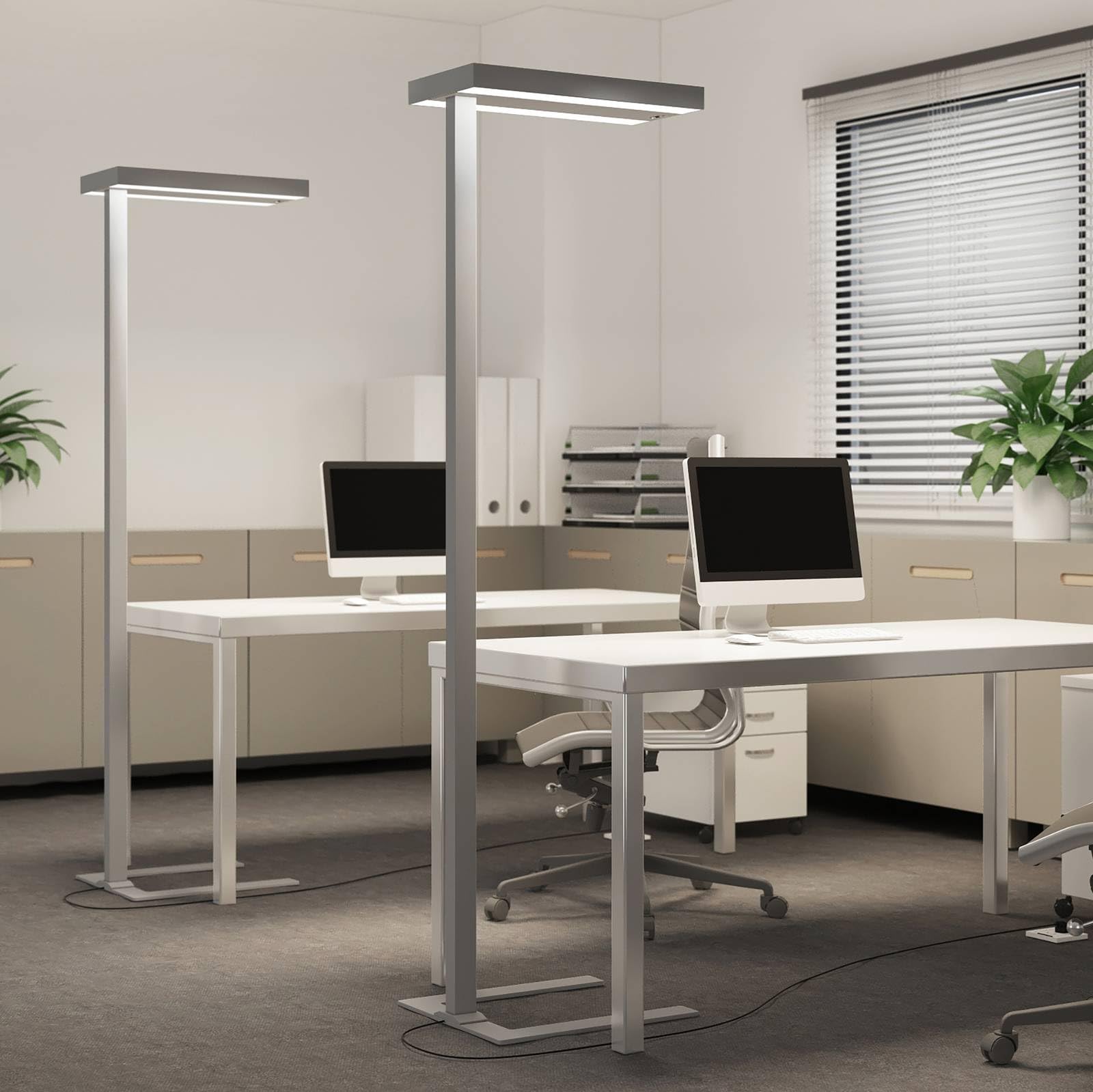 Lampada Da Terra 'Logan' Dimmerabile Grigio | Piastana Ufficio Con 2 Luci LED Incluse - Foto 6