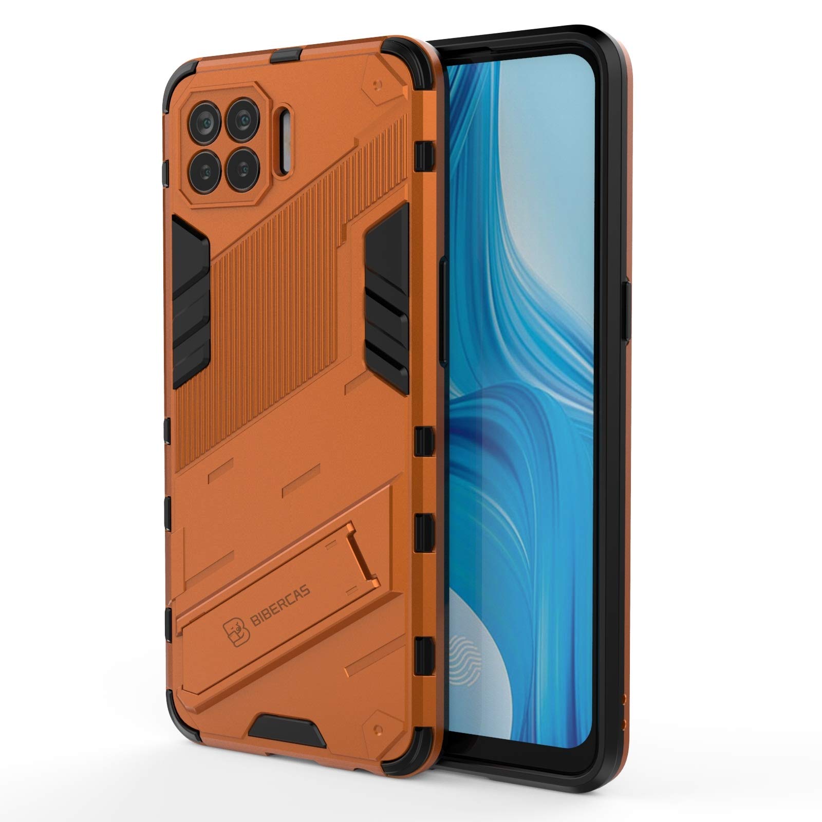 YDF Mobile Phone Protective Case for Oppo F17 Pro Punk 2 in 1 PC + TPU Shockproof Case with Invisible Holder, Orange
