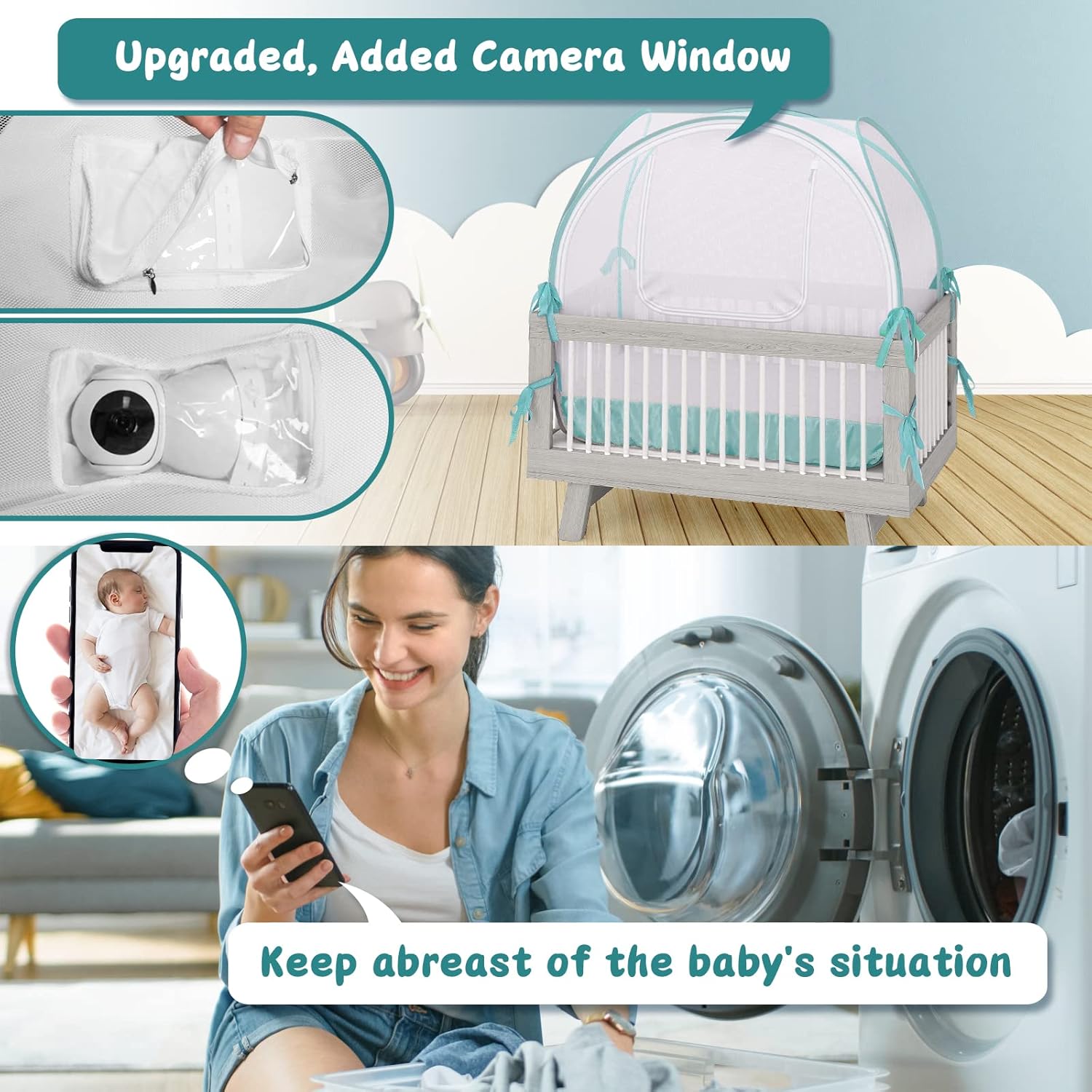 Mosquito Nets for Cribs for Babies, Pop up Baby Crib Tent to Keep Baby from Climbing Out, See-Through & Breathable Mesh Crib Net Cover to Keep Baby in, Crib Safety Netting Canopy : Baby