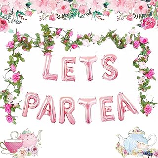 LaVenty 2 PCS LET'S PAR TEA Balloons Tea Party Birthday Banner Tea Party Decorations Lets Par-Tea Party Decor Par Tea Baby Shower Par Tea First Birthday Decoration Par Tea 2nd Birthday Banner