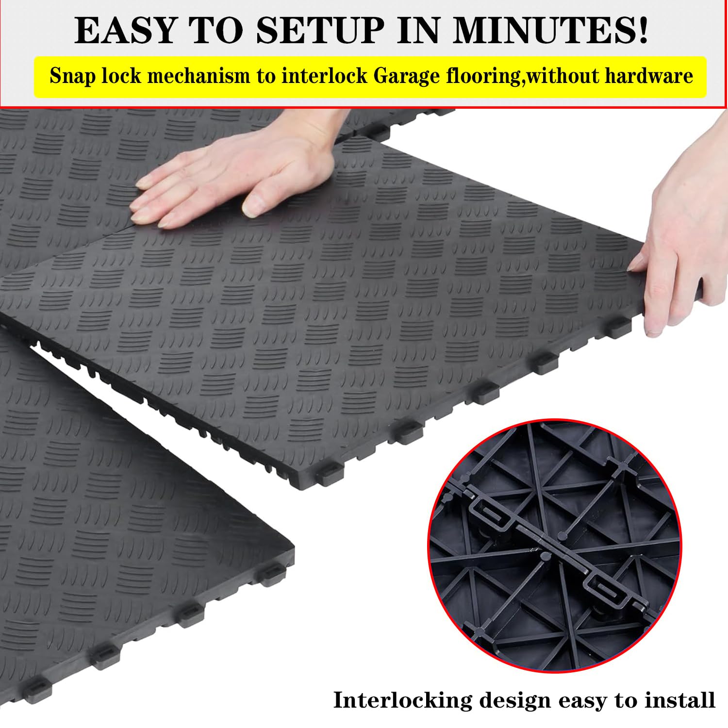 Suelo de Garaje de PVC Entrelazado, 40 x 40 cm, Baldosas Antideslizantes y Resistentes, Fáciles de Colocar, Diseño de Placas de Diamante (Negro) (20 Unidades)