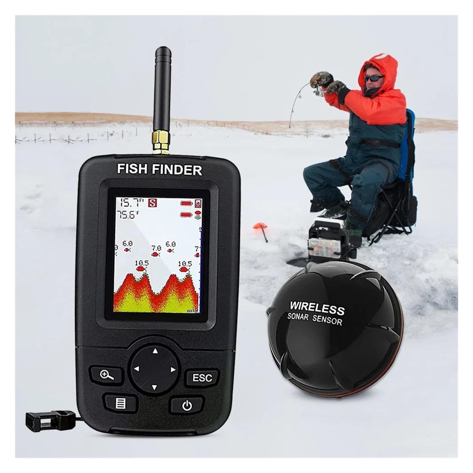 Ecoscandaglio, Ecoscandaglio ecoscandaglio portatile senza fili per pesca con display LCD 45 m