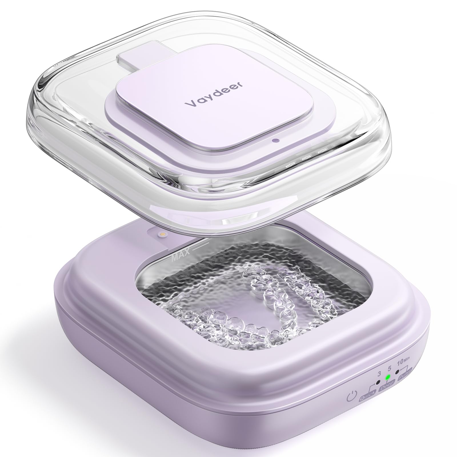 VAYDEER Limpiador Ultrasónico 48 kHz con 3 Modos, Morado | Limpieza ultrasónica portátil para férulas, retenedores, prótesis y joyas con temporizador digital