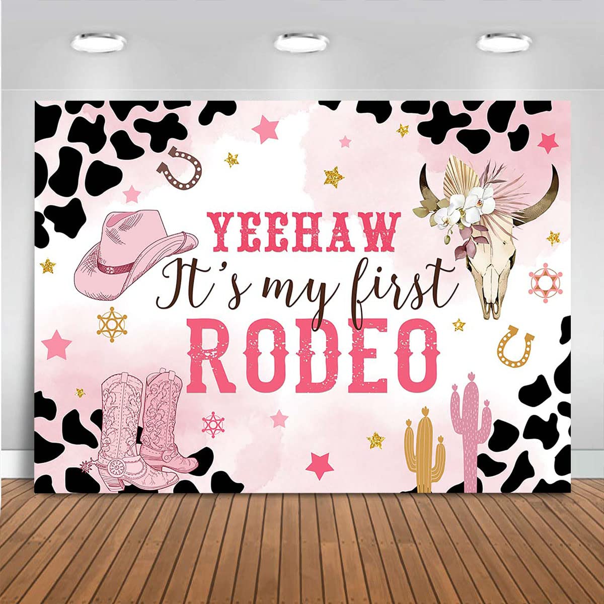 Mocsicka My First Rodeo Backdrop Girl 8x6ft Western Cowgirl Birthday Party Decorations Pink Wild West Country 1st Birthday Decorations Photography