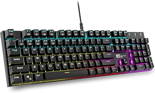 Mechanical Gaming KeyboardWired 104 Keys RGB Keyboard with Blue Switch Programmable RGB Backlit for Windows Gaming PC