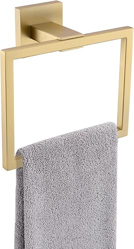 YACVCL Toallero de baño, toallero de mano dorado cepillado, toallero de acero inoxidable montado en la pared, colgador de toallas cuadrado para baño