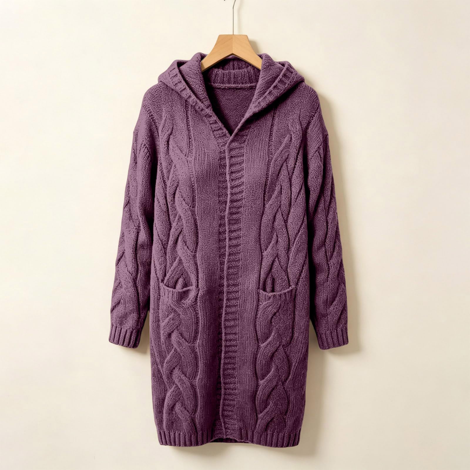 Sweat Femme à Capuche avec Zip Intégral, Modèle Uni, Manches Longues