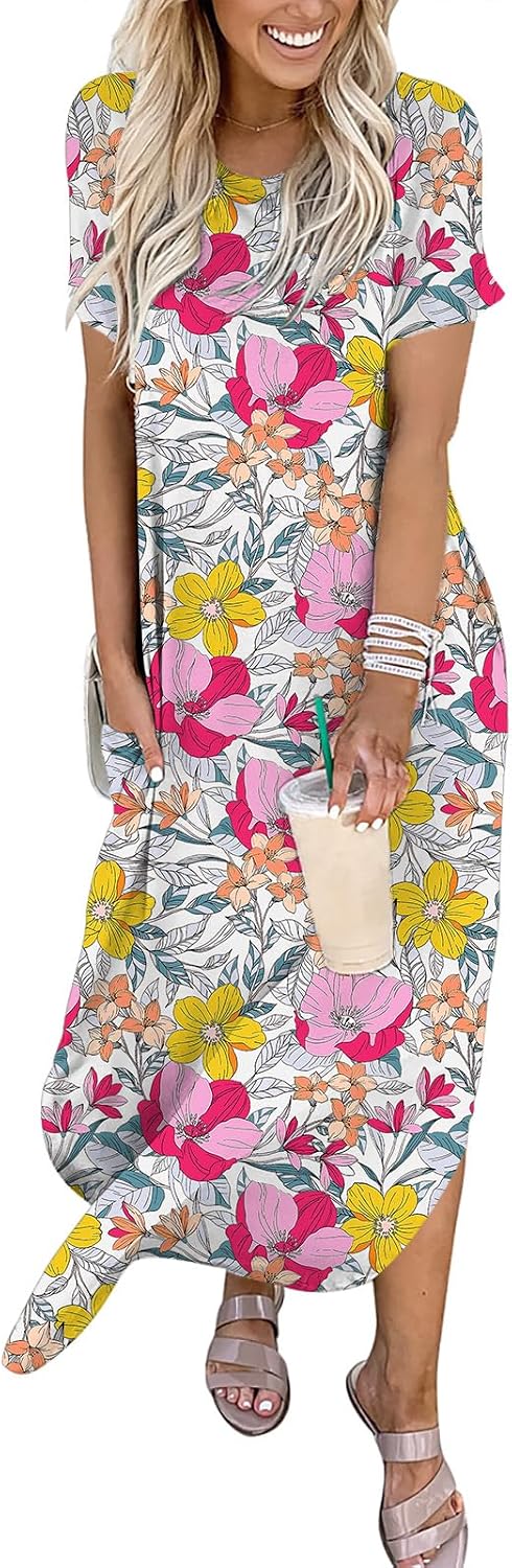 ANRABESS Womens Summer Maxi Dress Short Sleeve Casual Loose Long T Shirt Dresses Split Vacation Beach Sundress Travel Outfits thumbnail