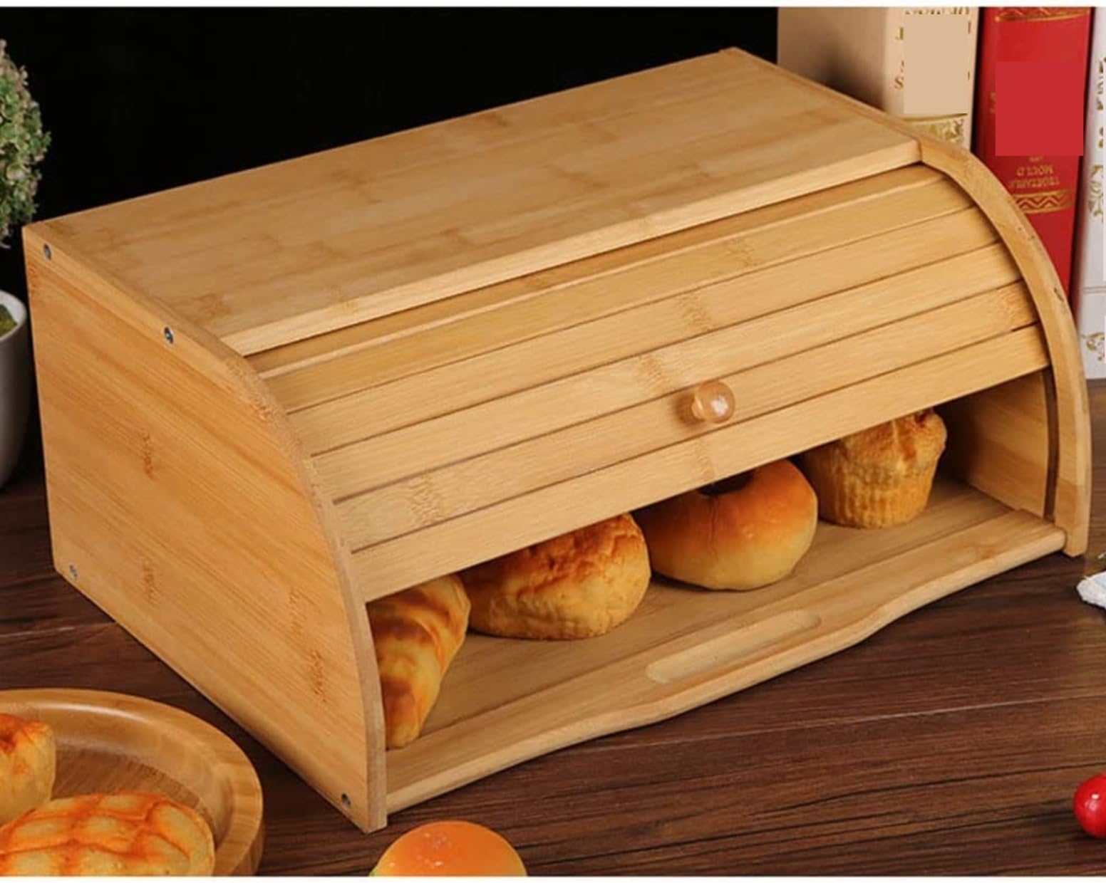 Caja De Pan Panera para Pan Caja De Pan De Bambú, Contenedor De Almacenamiento De Pan con Encimera Enrollable, Soporte De Pan Creativo Simple para Decoración Caja Contenedor De Pan