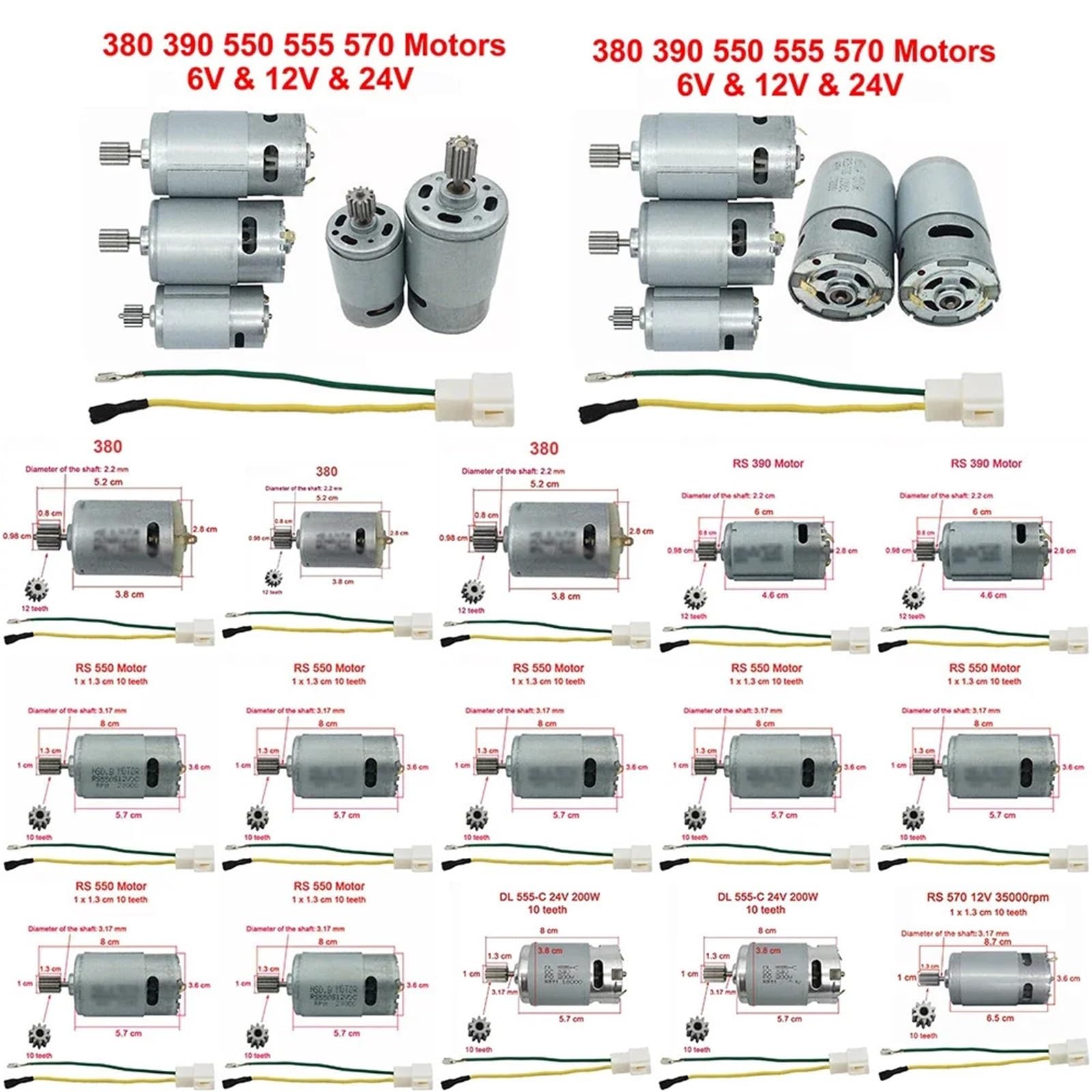 Silniki dla dzieci Samochód elektryczny RS550 RS390 RS380 24V 12V 6V DL555 10/12 zębów Silnik elektryczny do pojazdów elektrycznych Część narzędziowa (10T 550 12V 23000RPM)