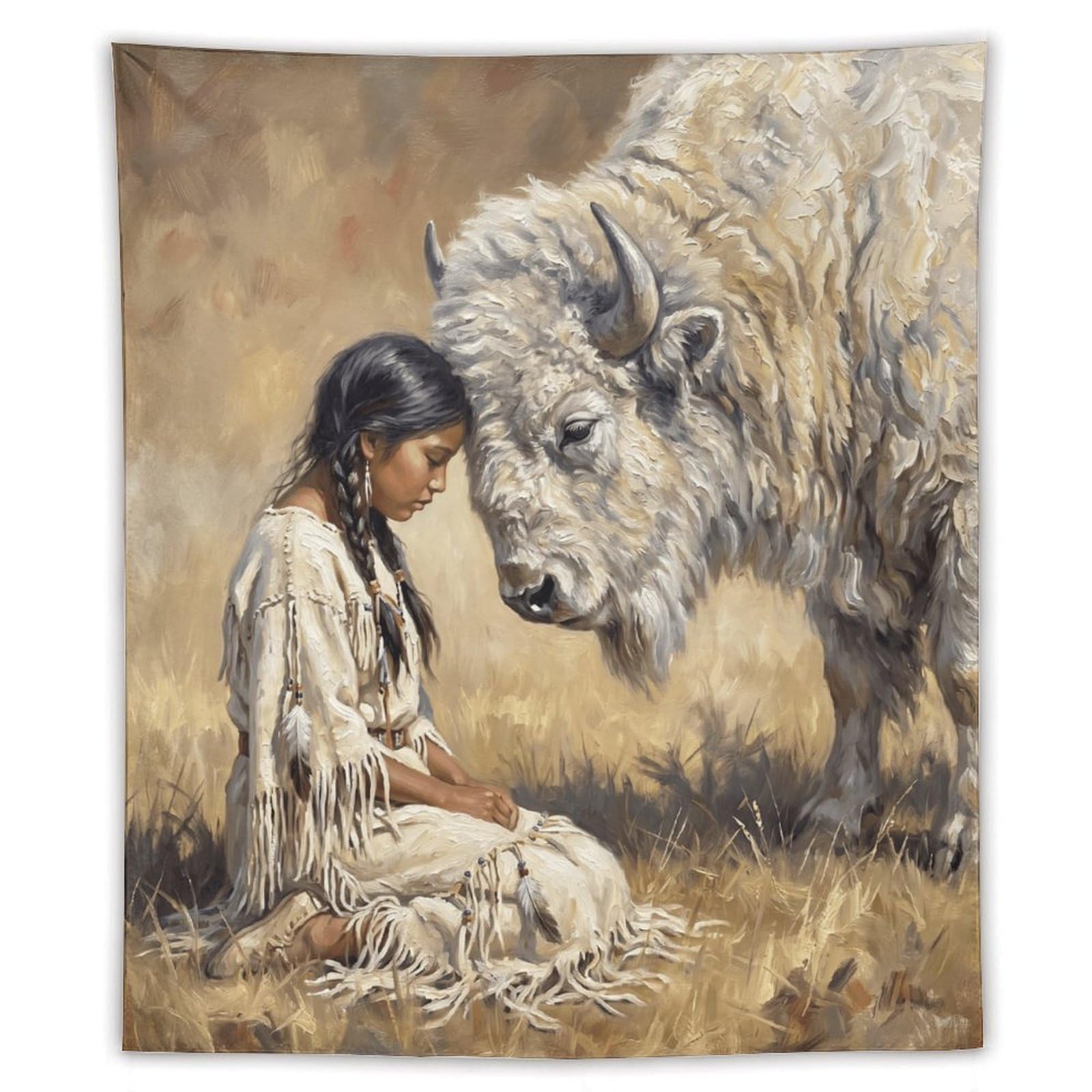 H3B8U2Y5 White Buffalo Woman Rustic Wall Tapestry, Open Grassland
