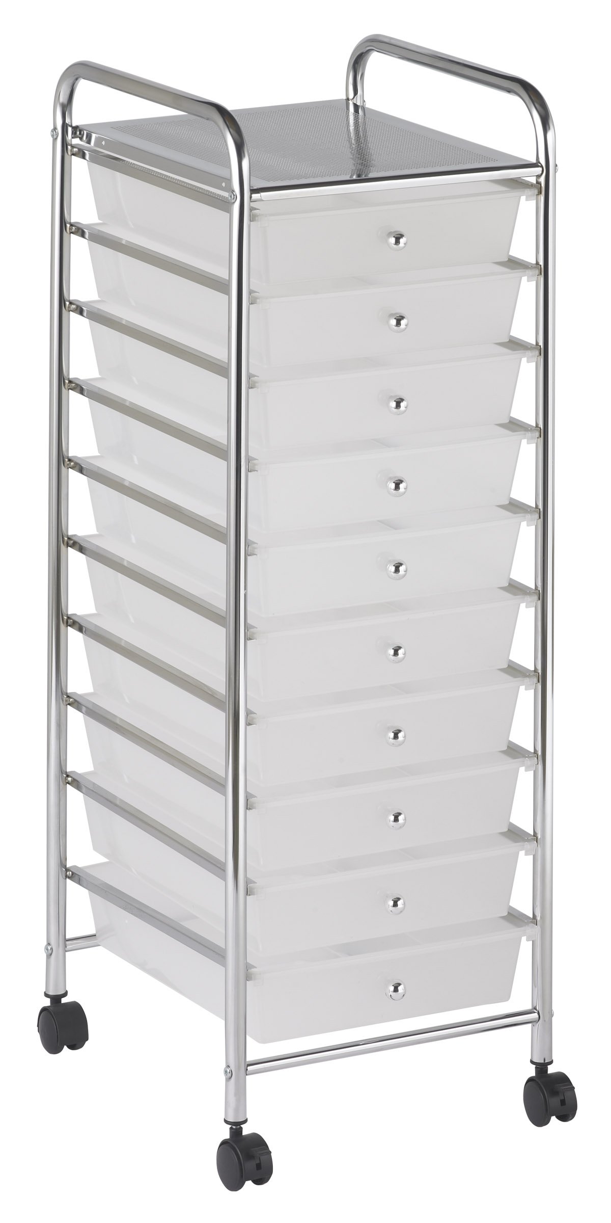 ECR4Kids 10-Drawer Mobile Organizer, Storage Cart, White