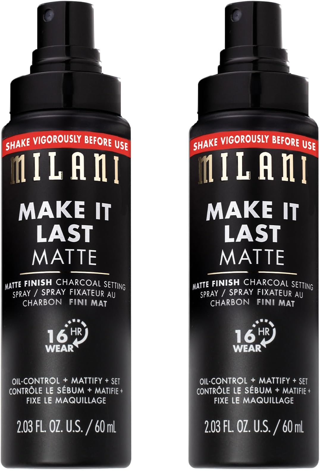 Milani Setting Spray + Primer, Make It Last Matte- Oil Absorbing Charcoal Formula to Control Shine, Matte Finish Setting Spray for Makeup and Primer for Oily Skin, Prime +Correct + Set - 2 Pack