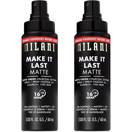 Milani Make It Last Matte Setting Spray for Makeup - Oil Absorbing 2-Pack | Up To 16Hr Wear. Includes Charcoal To Help Reduce Appearance Of Pores & Oily Shine. Great For Oil-Prone Skin. Cruelty-Free