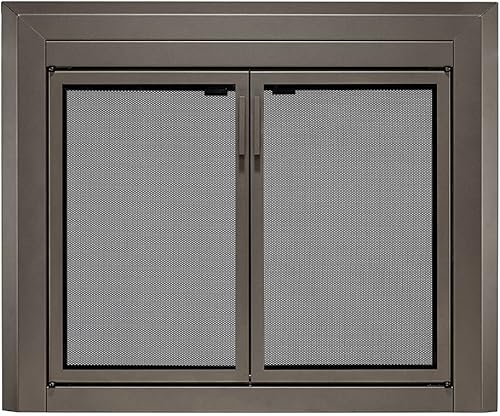 UniFlame - Logan - Puertas de chimenea estilo gabinete con vidrio templado ahumado (color bronce aceitado, tamaño grande - se adapta a aperturas de