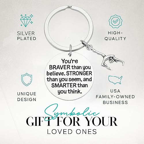 Miniatura 2 de Llavero con dije de gimnasia, inspirador You're Braver Than You Believe, Stronger Than You Seem & Smarter You Think Jewelry para gimnastas, equipos